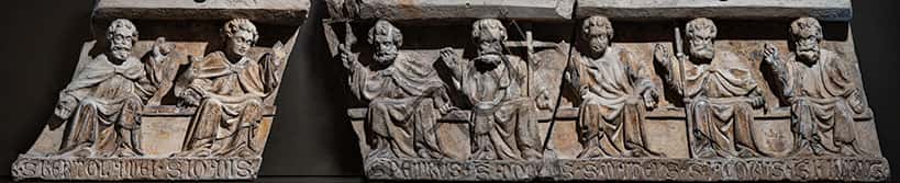 Fragment of Lintel with Saints Apostles: 14th Century Medieval Stone Sculpture