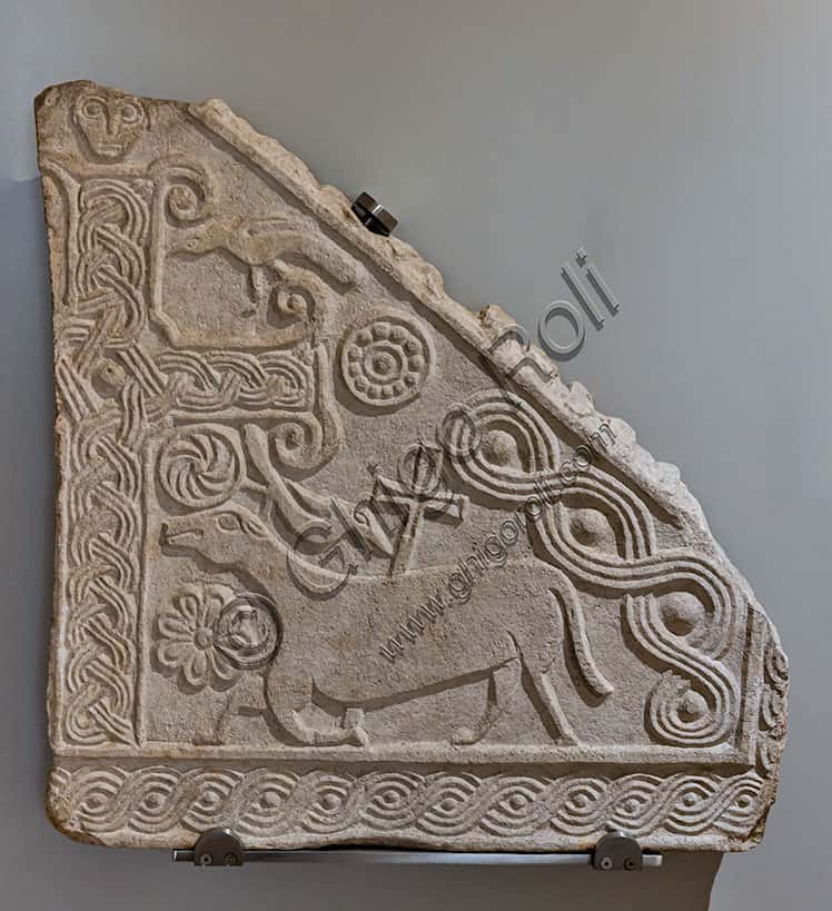 Romanesque Tympanum Fragment with Cruciferous Lamb