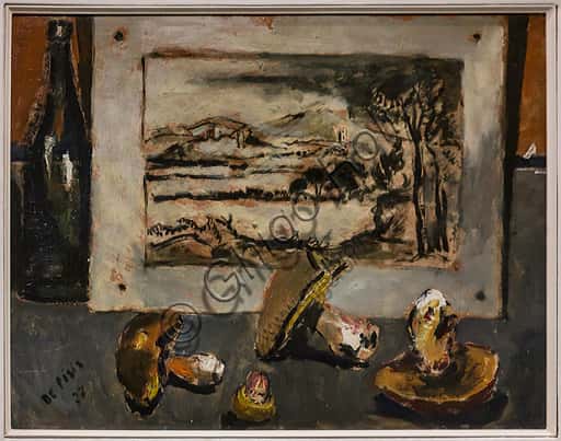 Mushrooms and the print by Poussin by Filippo De Pisis at Museo Novecento