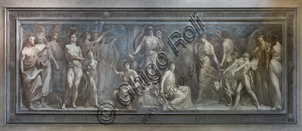 Allegoria della Commedia: affresco monocromo di Gaetano Cresseri al Teatro Grande di Brescia