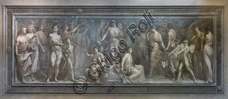 Allegoria della Commedia: affresco monocromo di Gaetano Cresseri al Teatro Grande di Brescia