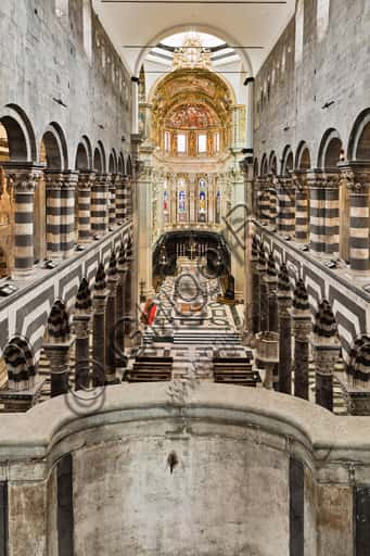 Genoa Cathedral: Central Nave View from the West - Gothic Architecture