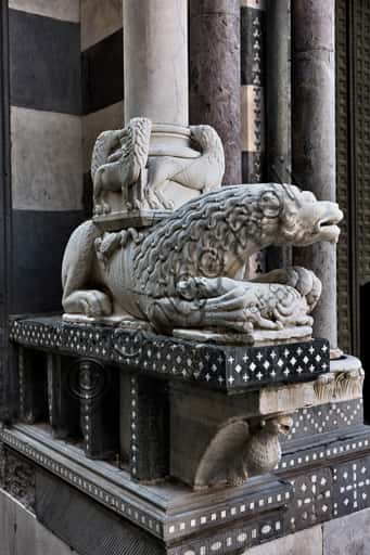 Antelami Workshop Sculpture: Lion Base and Eagle of St. John in Genoa