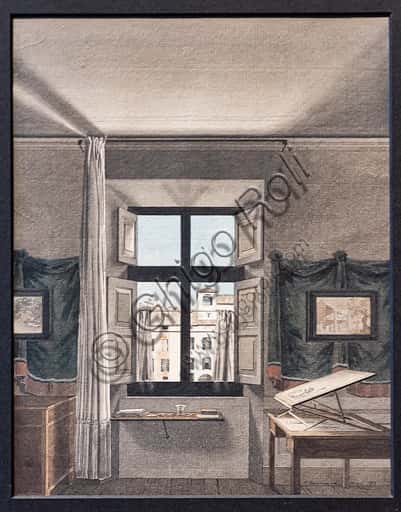 Lo studio del pittore a Parma di De Gubernatis: acquerello del 1812