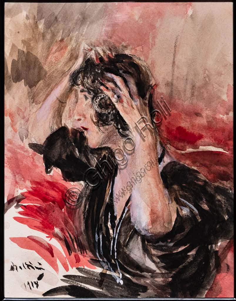 Ragazza che si si specchia di Boldini: Acquarello del 1918