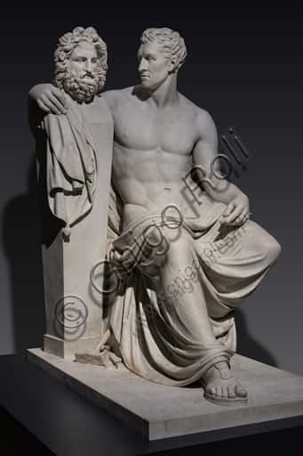 Marble Sculpture: Antonio Canova Seated with Phidian Herm of Jupiter