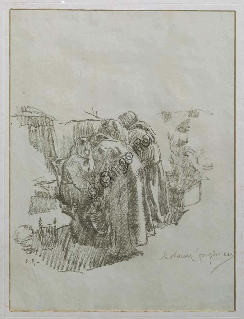 "Women at the Market": Lithograph by Giovanni Forghieri, 1919