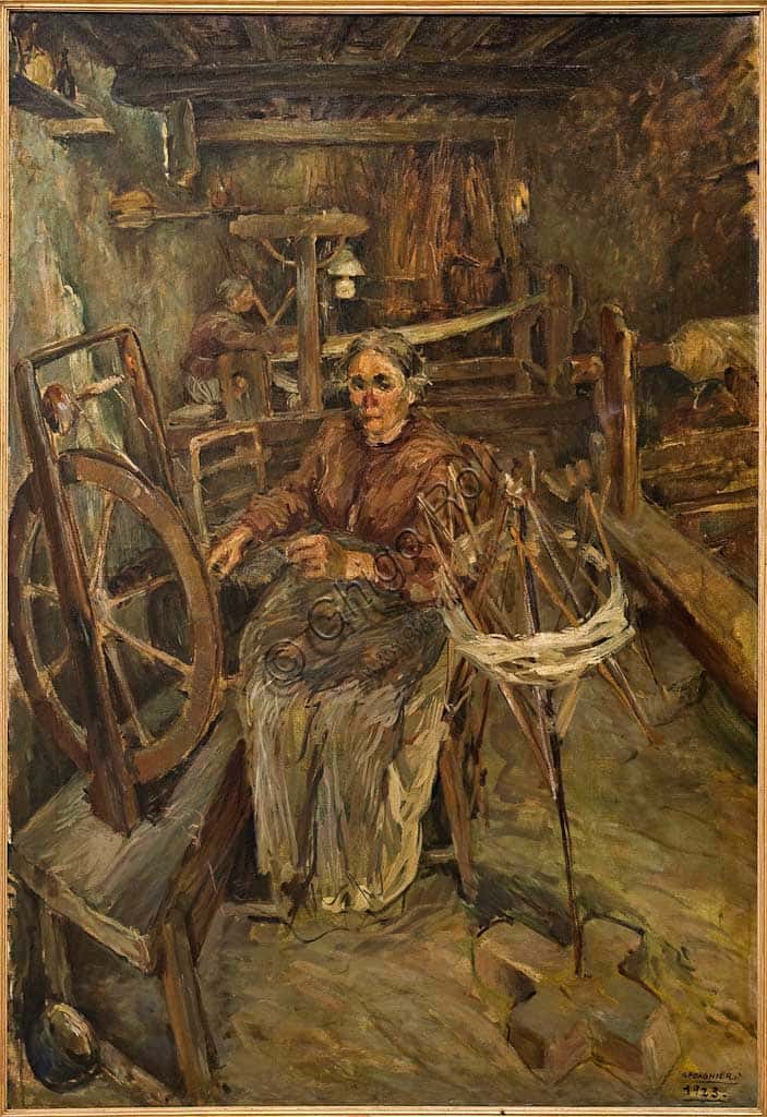 Giovanni Forghieri 'Weaver': Modern Art Painting Analysis