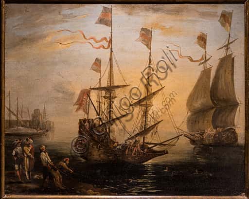 Giovanni Signorini: "Marina con due velieri" (1840) - Pittura Romantica