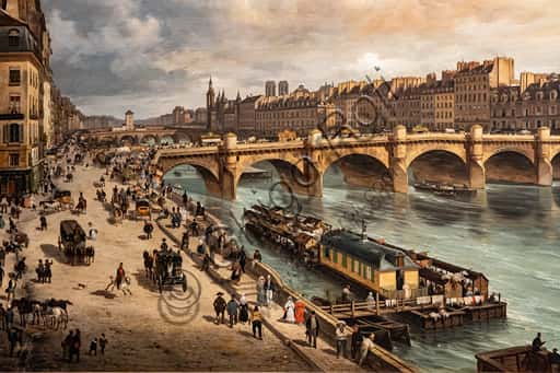 Giuseppe Canella: Veduta de La Cité e Pont Neuf dal Quai du Louvre (1832)