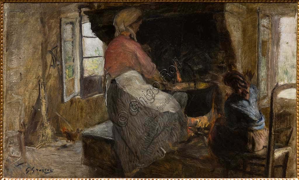 Giuseppe Graziosi, 'Woman at the Harth': oil on canvas modern art