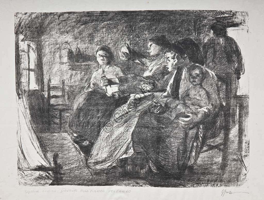 Giuseppe Graziosi - "Women in an Interior" Lithograph | Italian Art