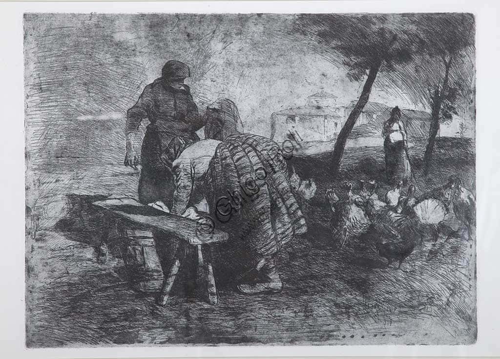 Giuseppe Graziosi: Washerwomen in the Farmyard - Etching & Aquatint