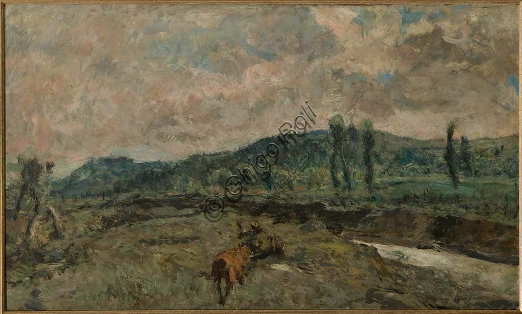 Giuseppe Graziosi: Landscape with Carts, oil on panel from the Assicoop-Unipol Collection