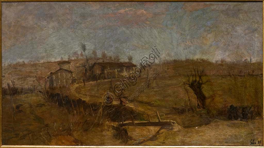 Giuseppe Graziosi: Landscape of Savignano, Oil on Canvas - Study
