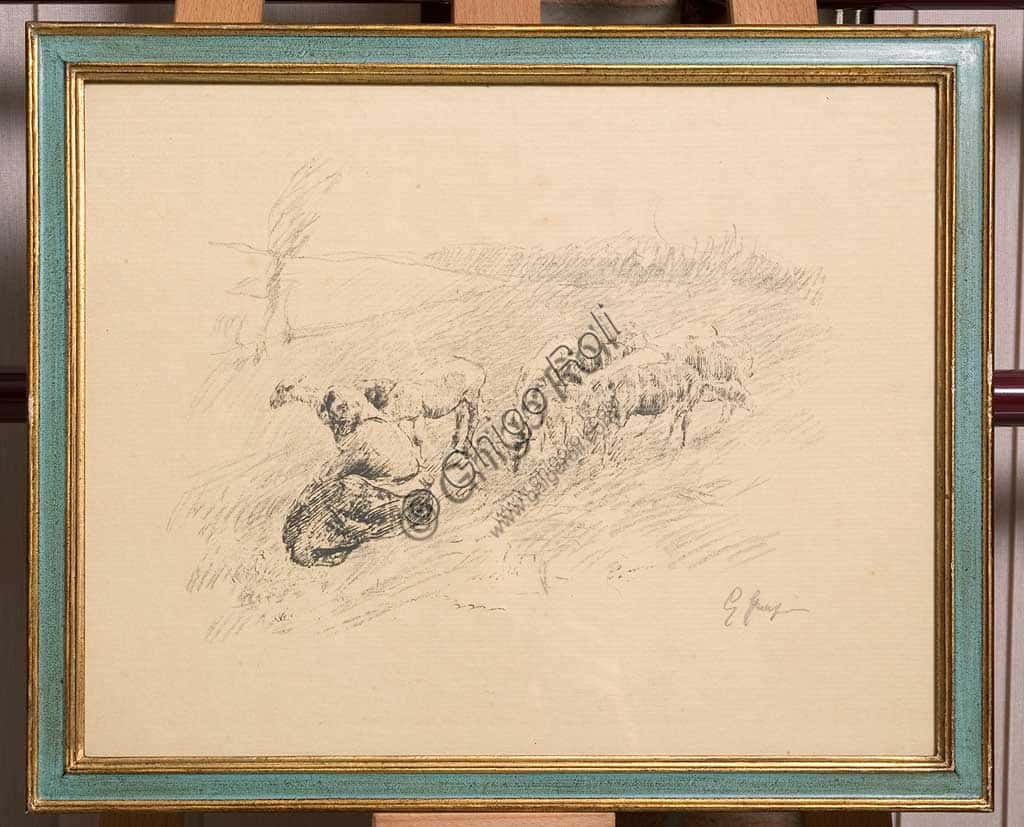 Grazing Sheep: Lithograph by Giuseppe Graziosi (1879-1942)