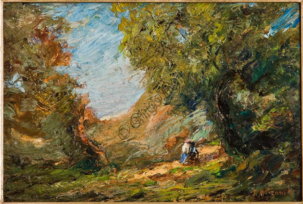 Dipinto "A Bribano" di Giuseppe Miti Zanetti: Olio su Cartone