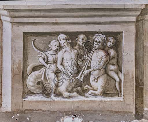 Piccolomini Library Grisaille: Nereid & Triton Musicians Fresco