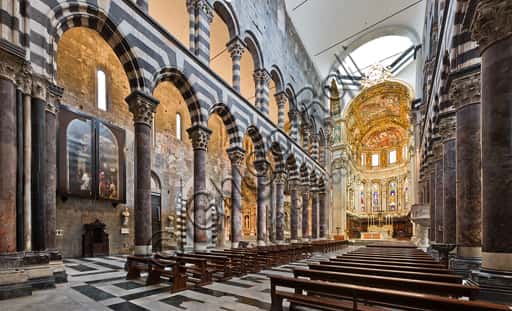 Inside Genoa Cathedral: View of the Central Nave from the North-West