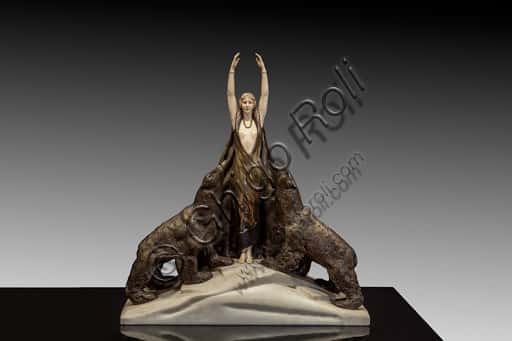 'Isadora Duncan and Two Bears' Ivory and Bronze Sculpture