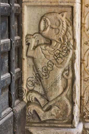 Romanesque Lion Sculpture on St. John the Baptist Portal, Genoa Cathedral