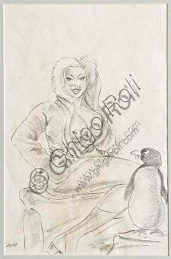 Winter by Mario Molinari: Erotic Pencil Drawing from the Unipol Collection