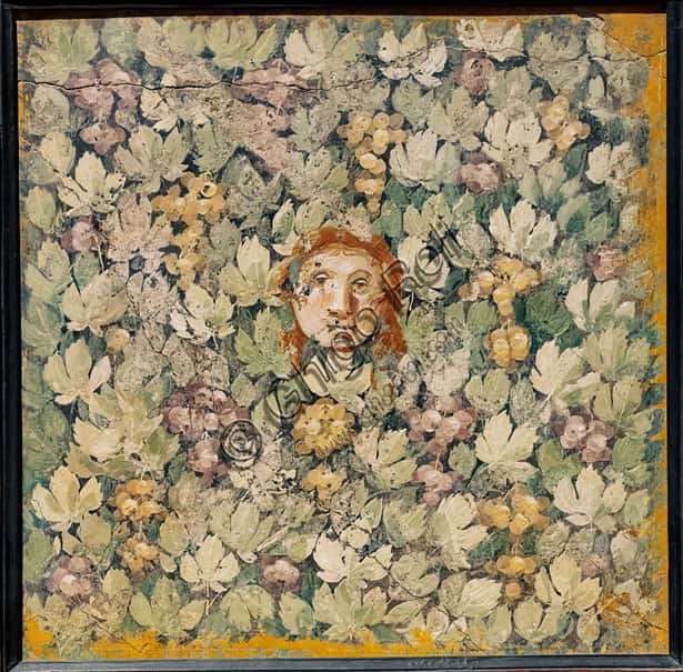 Mask amidst Bunches of Grapes and Vines - Pompeii Fresco