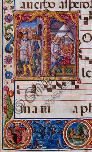 Miniatura 'Isacco ordina a Esaù' di Guidoccio Cozzarelli, Duomo di Siena