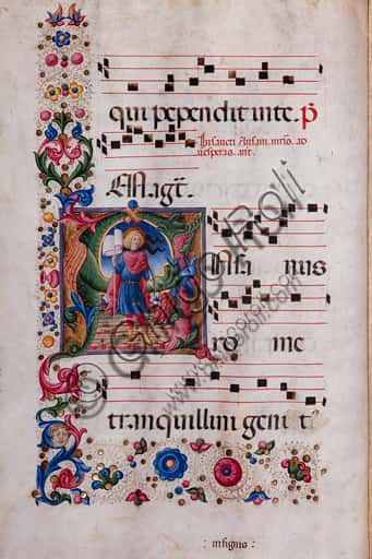 Illumination of St. Ansanus in Choir Book 11.M, Piccolomini Library