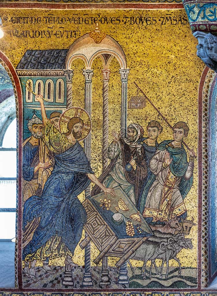 Christ Driving the Merchants from the Temple Mosaic in Monreale Cathedral