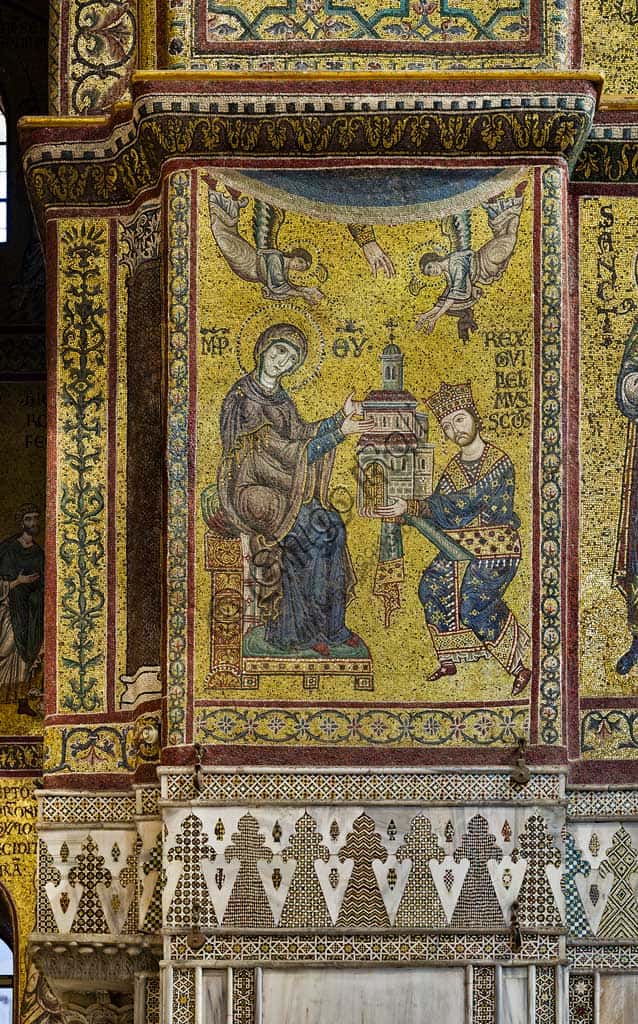 Byzantine Mosaic in Monreale Cathedral: King William II and the Virgin