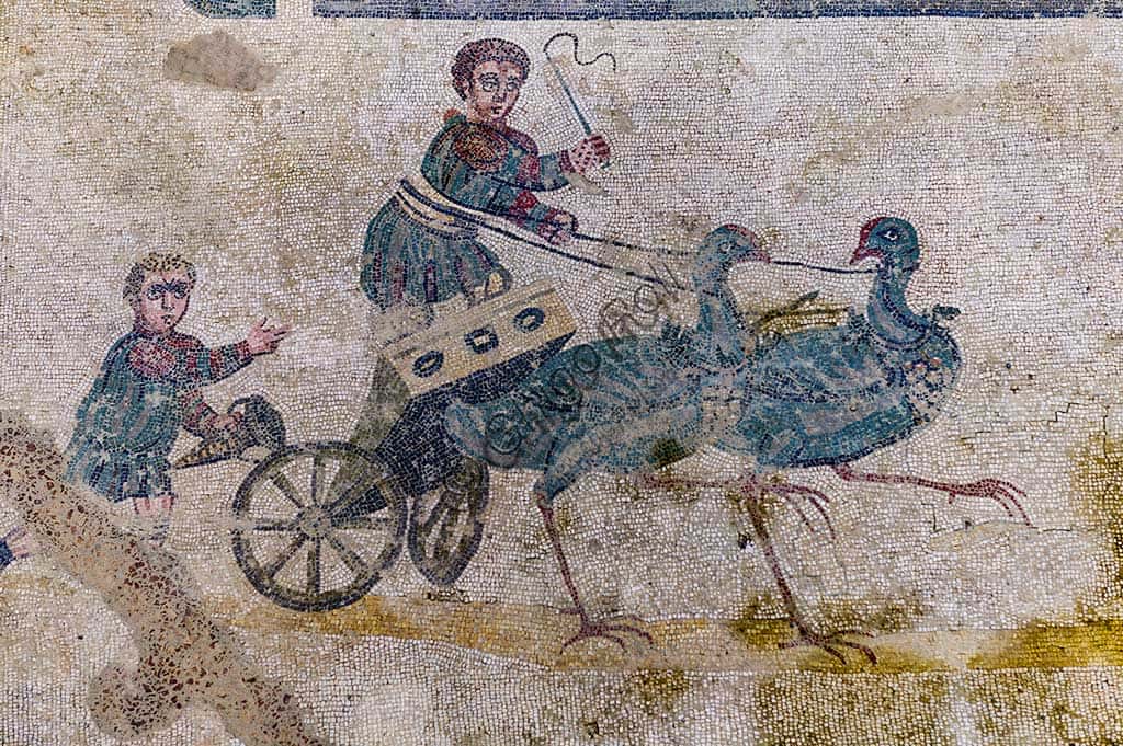 Circus Mosaic at Roman Villa of Casale: Chariot Race with Birds
