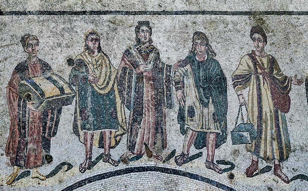 Piazza Armerina Mosaic: Lady of the House with Sons at Roman Villa of Casale
