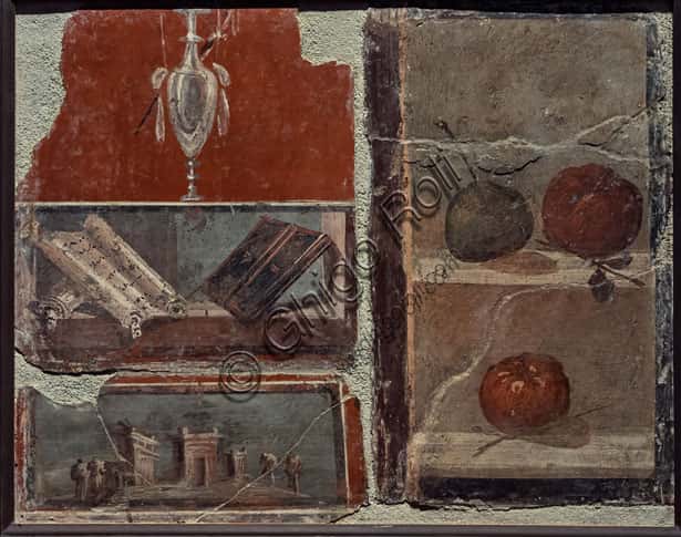 Still Life (Xenia) with Volumina from Herculaneum: 1st Century AD Fresco