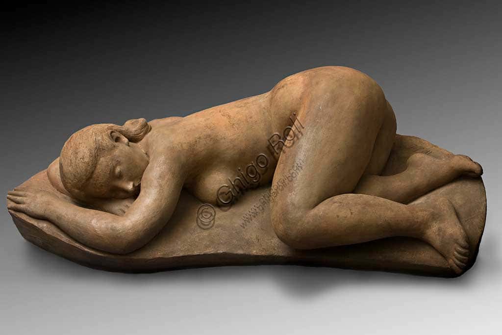 Ivo Soli's 'Nude Sleeping Girl': Terracotta Statuette Sculpture