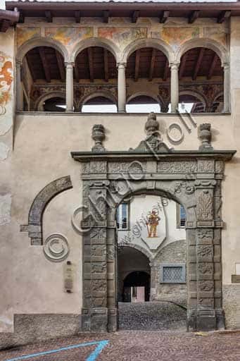 Clusone Town Hall: Eastern Façade Stone Portal and Frescoed Loggia