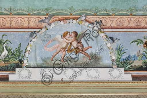 Affresco della volta: dettaglio con uccelli e putti nella Sala degli Uccelli, Palazzo dei Normanni
