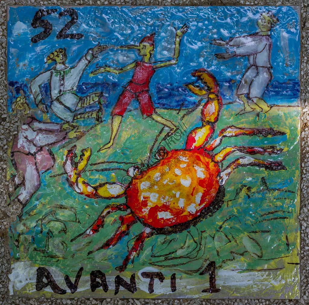 Painting 'Game of the Goose' by E. Taccini: Pinocchio and the Crab