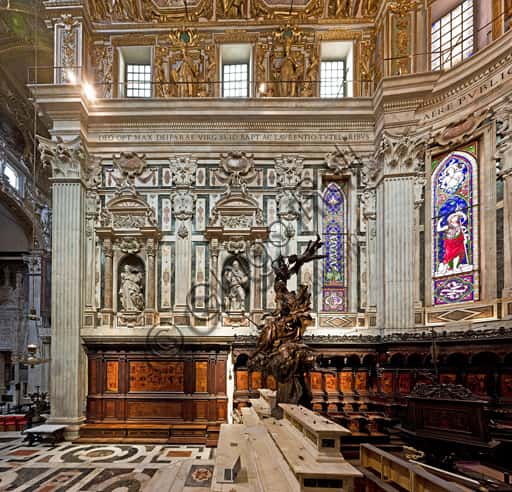 North Wall of the Presbytery: Interior of St. Lawrence Cathedral in Genoa