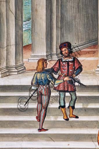 Pinturicchio Fresco Detail: Armed Men on Steps in Piccolomini Library