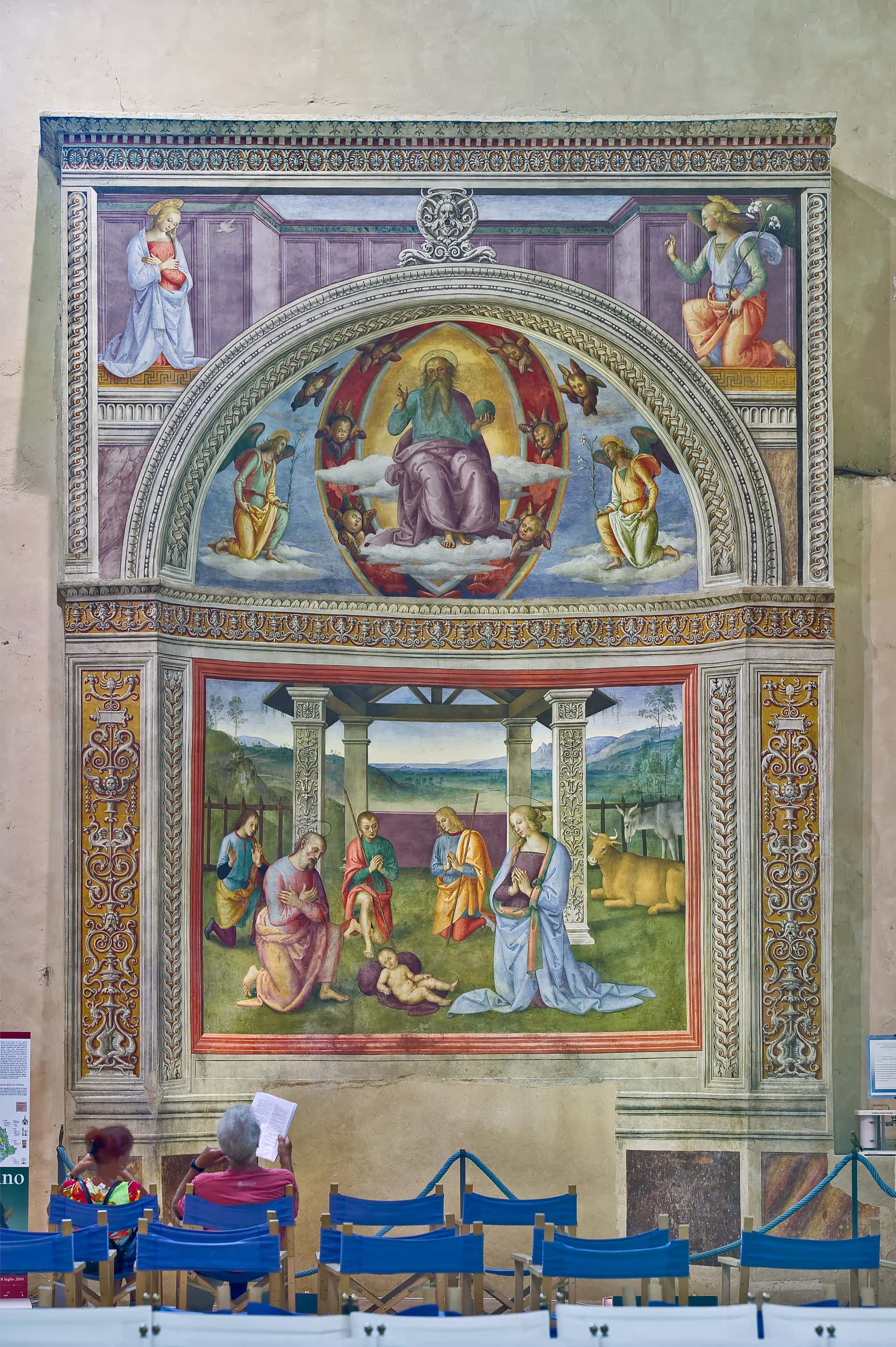 The Nativity with Annunciation by Perugino: A 1503 Fresco in Montefalco