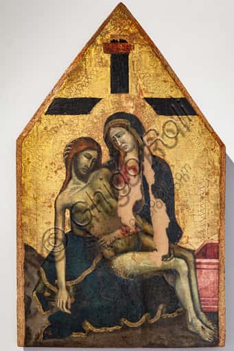 Pietà Painting (c. 1330): Tempera on Panel with Golden Background in Montefalco
