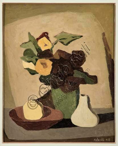 Natura Morta con Vaso di Fiori: Olio su Compensato di Pietro Melecchi