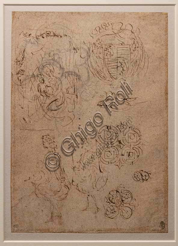 Pisanello Drawing: Studies of the Madonna of Humility and Gonzaga Emblem