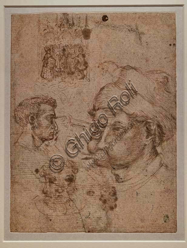 Pisanello Drawings: Studies of Male Heads, Altarpiece, and Horse