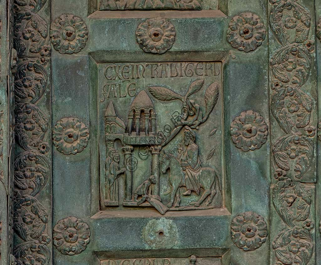 The Bronze Door by Bonanno Pisano (1186): Entrance into Jerusalem, Monreale Cathedral
