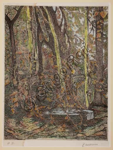 Remo Zanerini, Nel bosco: Litografia colorata del Novecento italiano