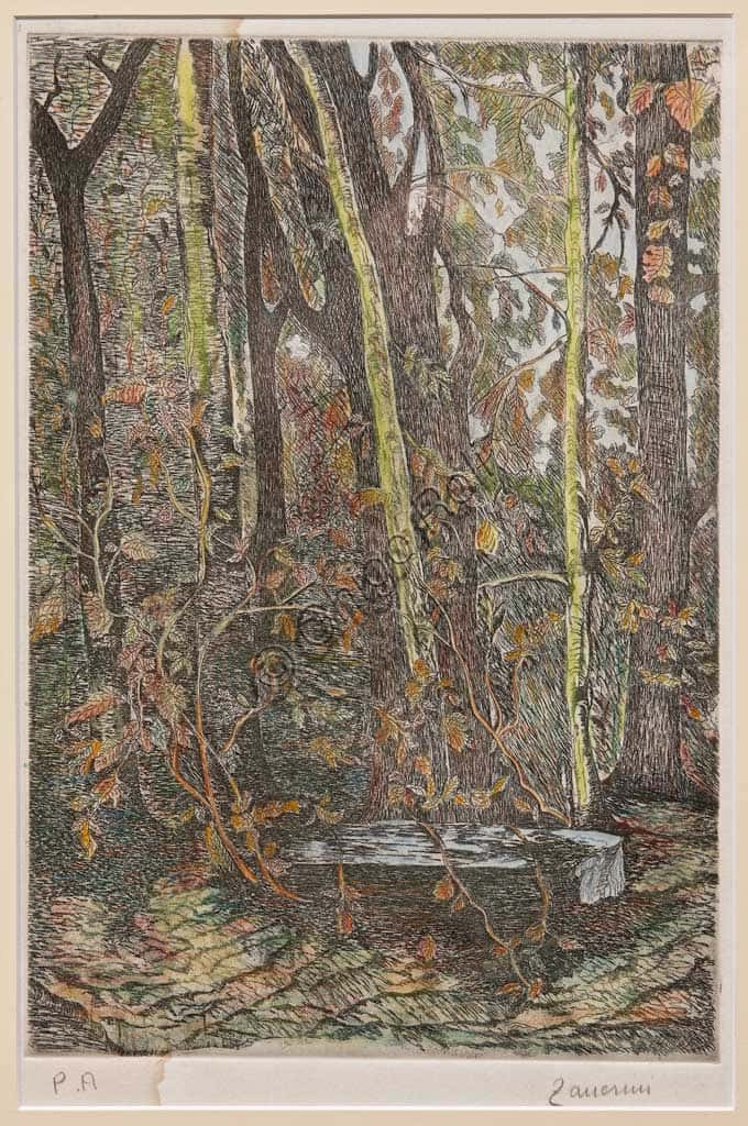 Litografia a Colori "Nel Bosco" di Remo Zanerini | Stampa d'Arte