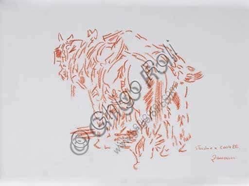 Studio per cavalli di Remo Zanerini: disegno a sanguigna del Novecento