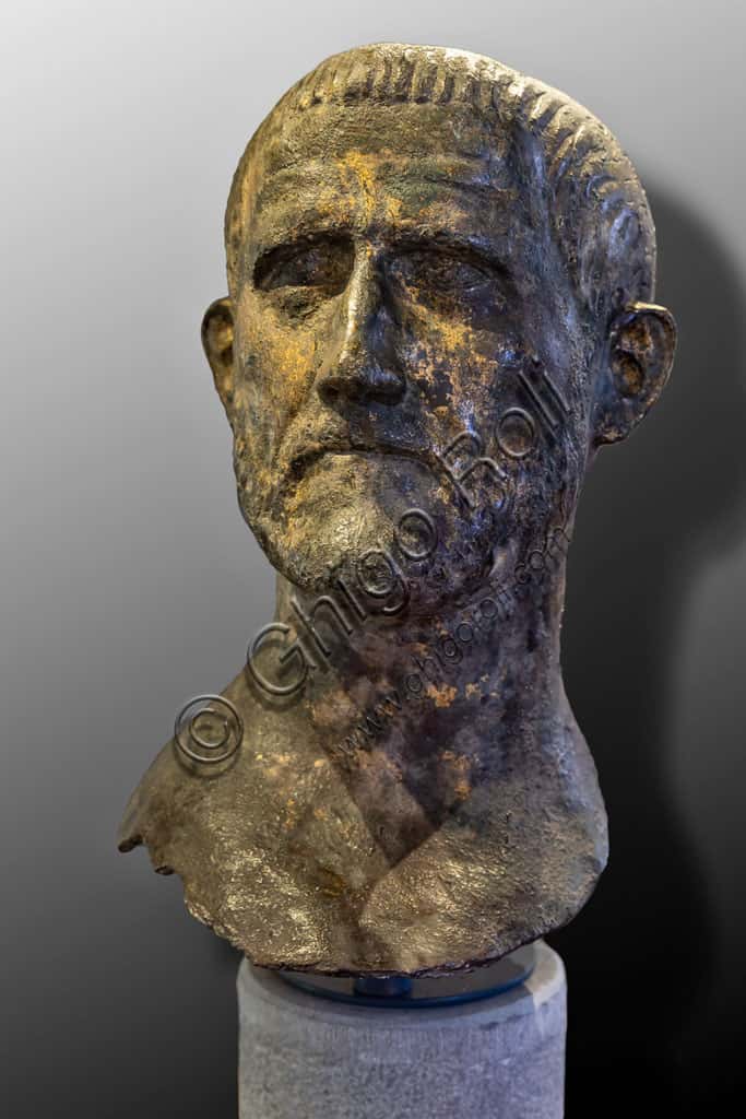 Gilded Bronze Roman Bust at Santa Giulia Museum, Brescia
